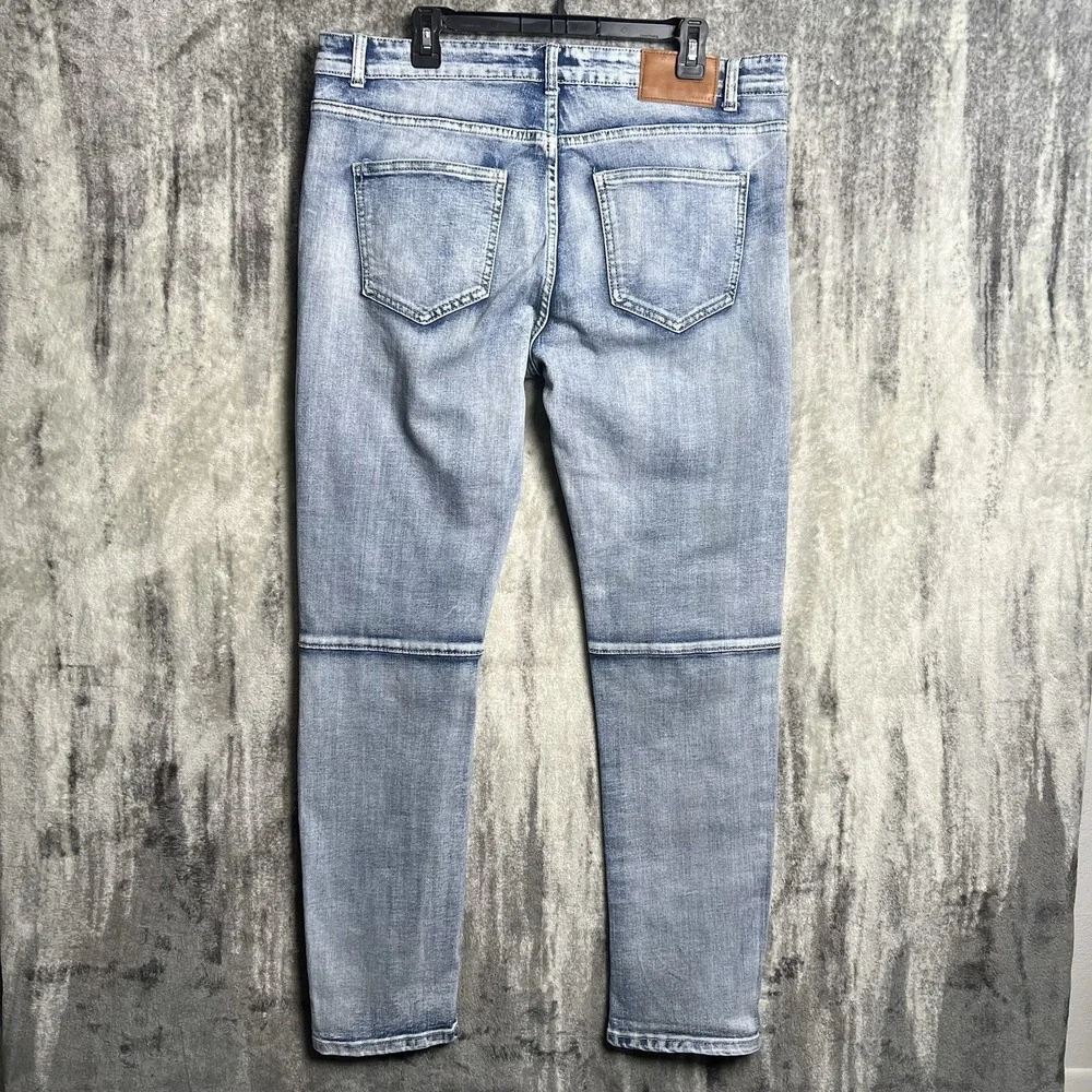 Waimea Moto Skinny Fit Jeans Men's 36x32 Blue Acid Wash Y2K Writing‎ Graffiti